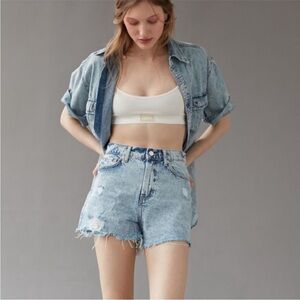 NWT UA BDG A-Line Denim Jean Shorts Distressed Stone Washed High Waisted Size 26